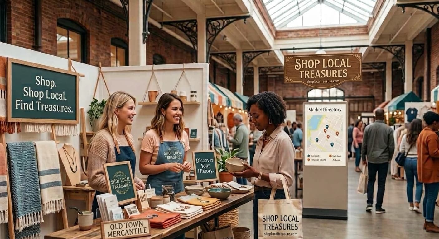 Vendors helping a shopper at a local boutique market
